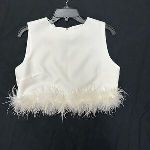 White Feather-Trim Crop Top Size Medium